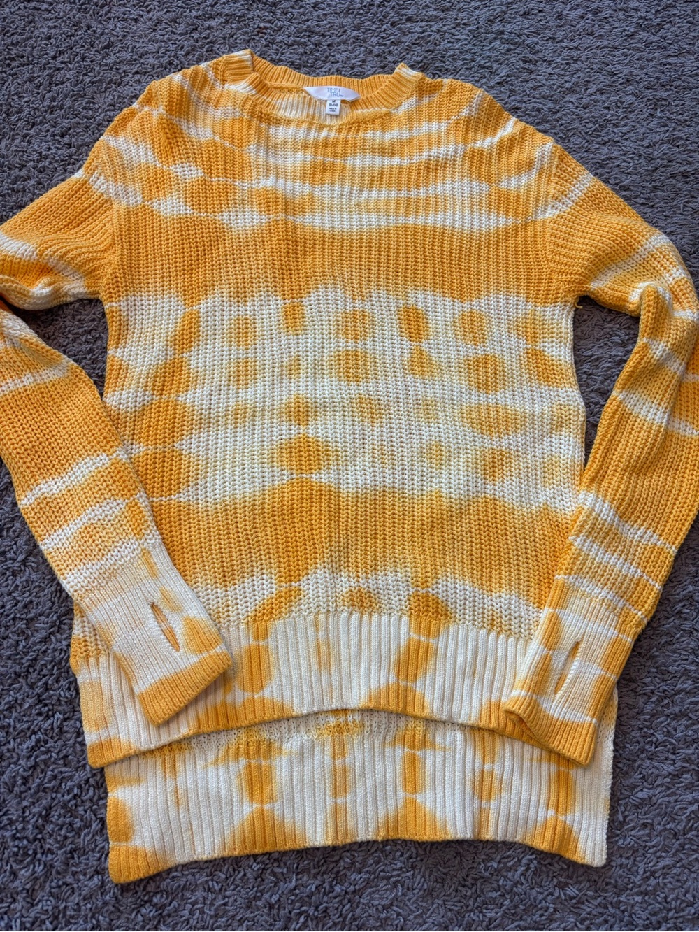 Time and Tru Yellow and white Tie-Dye Crewneck Sweater